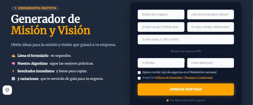 Generador de Misión y Visión de Empresa