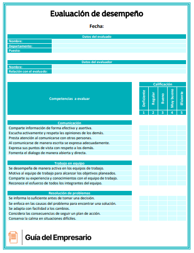 Evaluacion De Desempeno Ejemplo